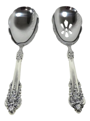 Vintage Wallace Silversmith Popular Grand Baroque Pattern Sterling Silver Handle Salad Serving Set