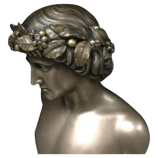 Bronze Antinous with Worn Guilt Bacchus Wreath For Sale - Image 6 of 7