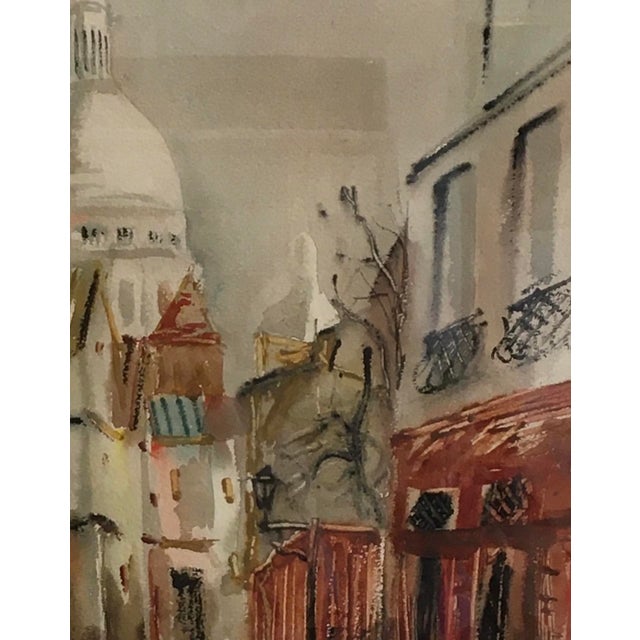 Luigi Corbellini, Rue Norvin et vue sur la Basilique du Sacré Coeur, Montmartre, Watercolor on Paper, Framed For Sale - Image 5 of 9
