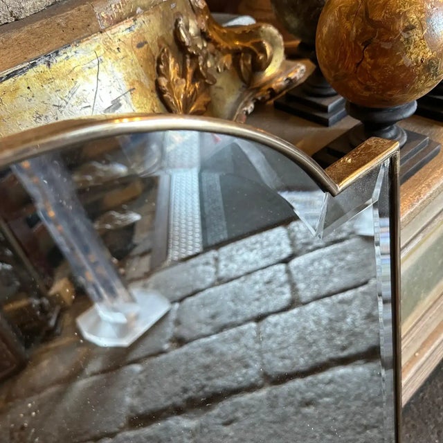 1950s Gio Ponti Style Mid-Century Modern Brass Italian Wall Mirror For Sale - Image 13 of 15