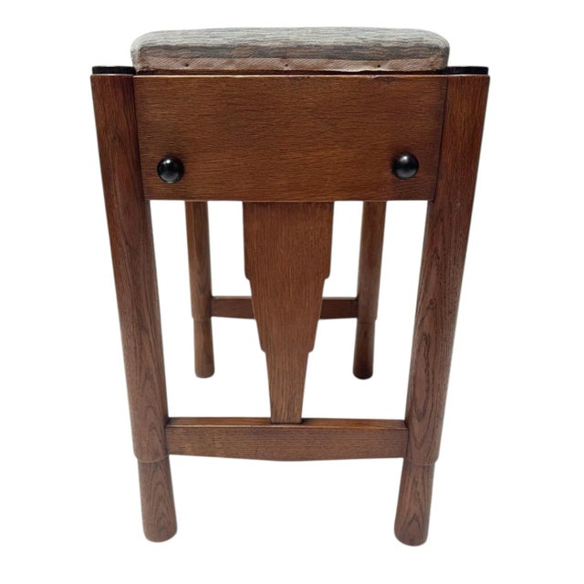 Wood Art Deco Amsterdamse School Stool with Adjustable Seat, 1920s For Sale - Image 7 of 12