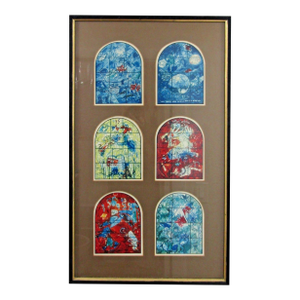 Marc Chagall 1960s Windows of Jerusalem Stained Glass Six Windows Framed