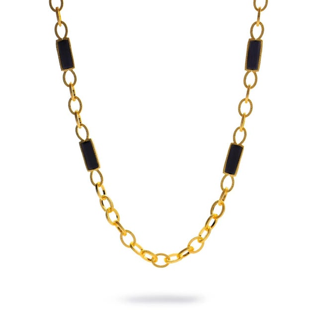 Metal Versatile Glow Black Cat Eye Gold Long Necklace For Sale - Image 7 of 7