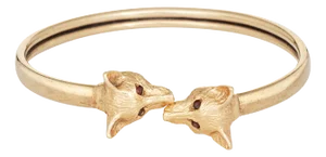 1960s Vintage Double Fox Head Bangle Bracelet 14k Yellow Gold Bypass Estate Jewelry