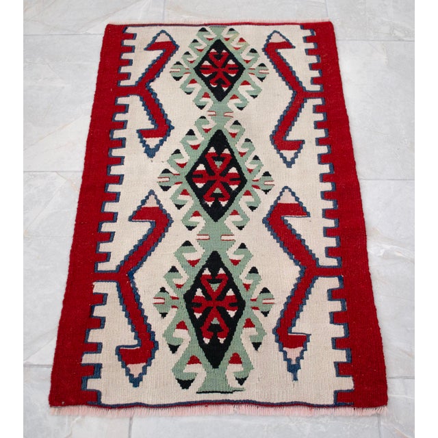 2000 - 2009 Handmade Rug Turkish Kilim Small Rug Entry Mat Doormat 2x3 Ft Approx For Sale - Image 5 of 11