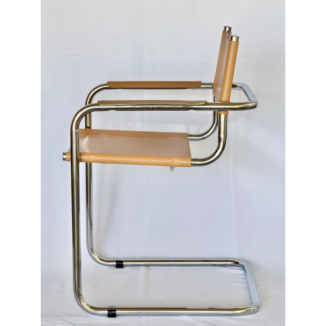Mid Century Mart Stam Style Leather and Chrome Armchairs - A Pair For Sale In Palm Springs - Image 6 of 17