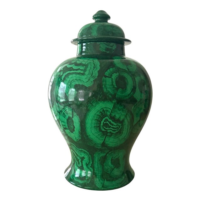 Handpainted in France by Jean Roger Paris. Faux malachite glazed porcelain urn. This piece was made and purchased in...