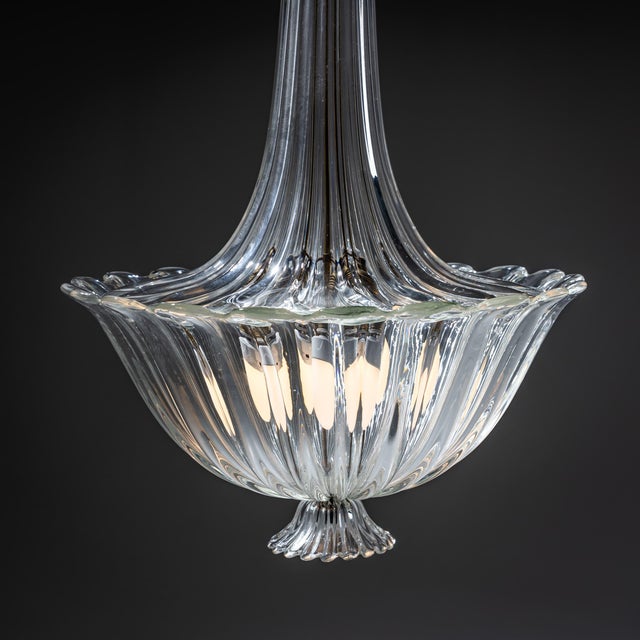 Art Deco 1940s Murano Glass Pendant Lamp Attributed to Barovier & Toso For Sale - Image 3 of 6