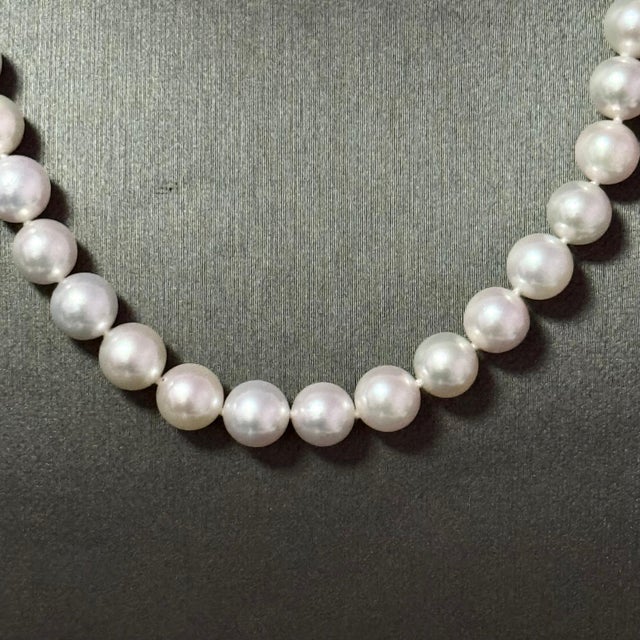 1990s Mikimoto Akoya Pearl Necklace 17" Sterling Silver 8 - 8.5 mm Estate For Sale - Image 4 of 11
