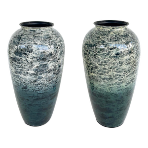 Matching Decorative Pair of Enameled Metal Vases