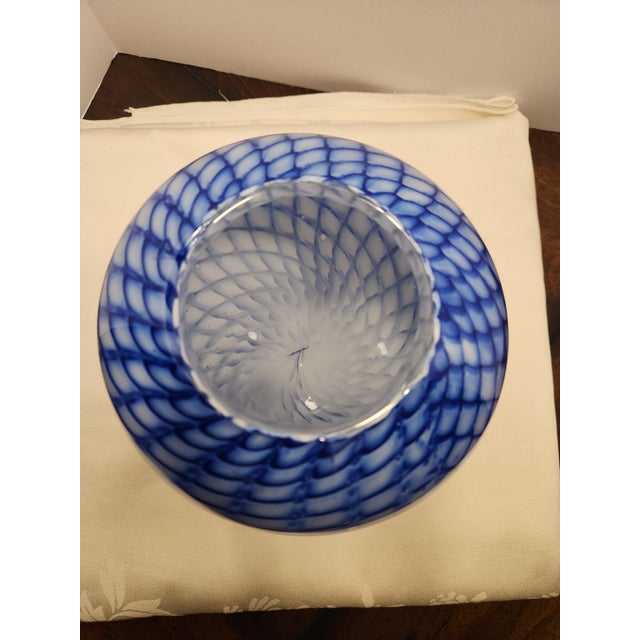 AVeM Italy Heavy 7lb Giulio Radi Avem Murano Blue Reticello Bullicante Glass Vase Documents For Sale - Image 4 of 6