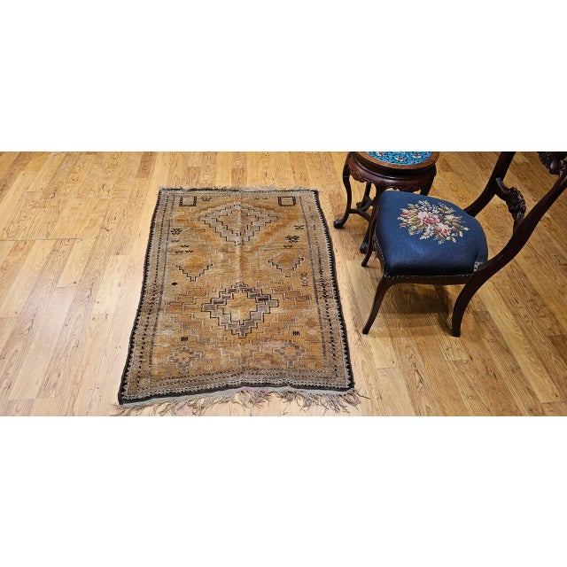 Tribal Vintage Moroccan Tribal Rug, Hand-Knotted Wool, Geometric Pattern, Camelhair, 3’ X 5’ For Sale - Image 3 of 17