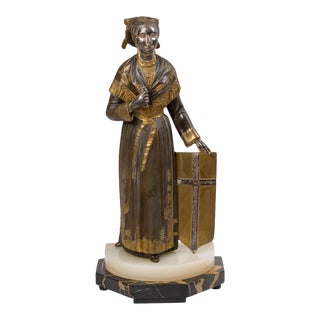 Joan of Arc Peasant Girl Sculpture - Marble, Zinc For Sale