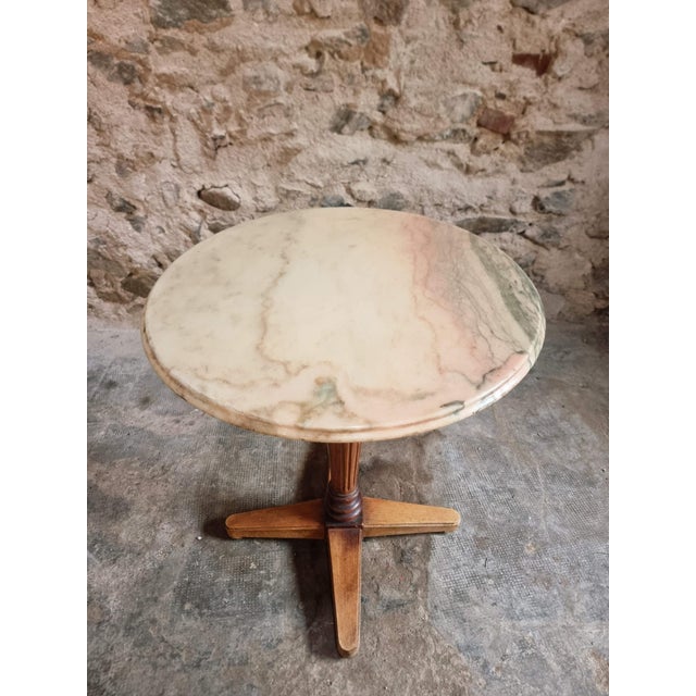 Vintage French Marble Bistro Table in Walnut, 1930s For Sale - Image 4 of 18