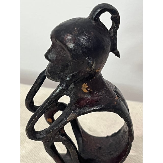 Set of 6 African Art Bronze Sitting Sculptures Napkin or Place Card Holders For Sale In New York - Image 6 of 6