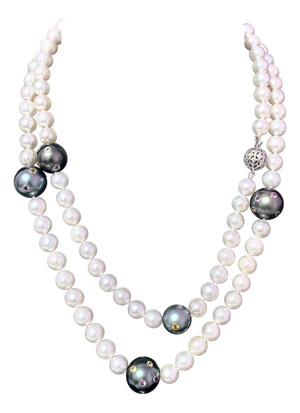 Akoya Tahitian Pearl Diamond Sapphire Necklace 14k Gold Certified