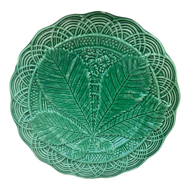 French Majolica Chesnut Leaf Plate , Circa 1890 For Sale