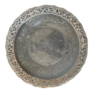 Pairpoint Glassworks Etched Art Glass Platter With Silver Rim, Large