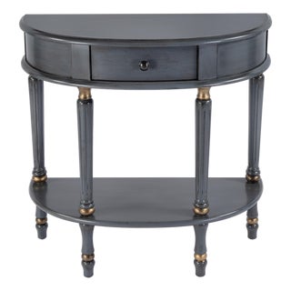 Mozart 31.5 in. W Demilune Wood Hand Painted 1 Drawer Console Table with Lower Open Shelf, Royal Pastel Blue For Sale