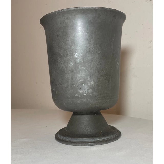 Gray Rare Antique 18th Century 1700s Handmade English Pewter Footed Vase Chalice For Sale - Image 8 of 9