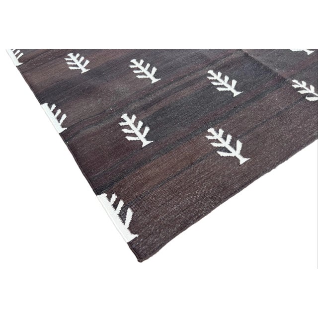 Not Yet Made - Made To Order Not Yet Made - Made To Order Handmade Cotton Rug Vegetable Dyed Coffee Brown and White Tree Pattern Dhurrie - 12'x15' For Sale - Image 5 of 11
