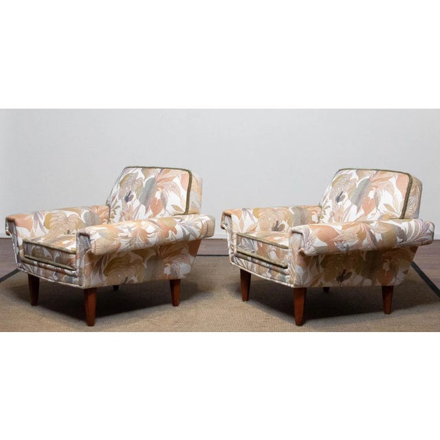 Set of Low Back Lounge Chairs in Floral Jacquard Fabric, Denmark, 1970s For Sale - Image 12 of 13
