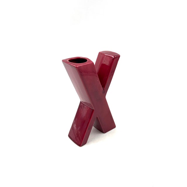 Red Space Age Red X Letter Shaped Ceramic Solifleur Vase, Marcel Radureau France, Circa 1970 For Sale - Image 8 of 13