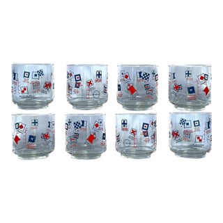Vintage Nautical Enco Whiskey Glasses With Semaphore Flags Whisky Glasses - Set of 8 For Sale