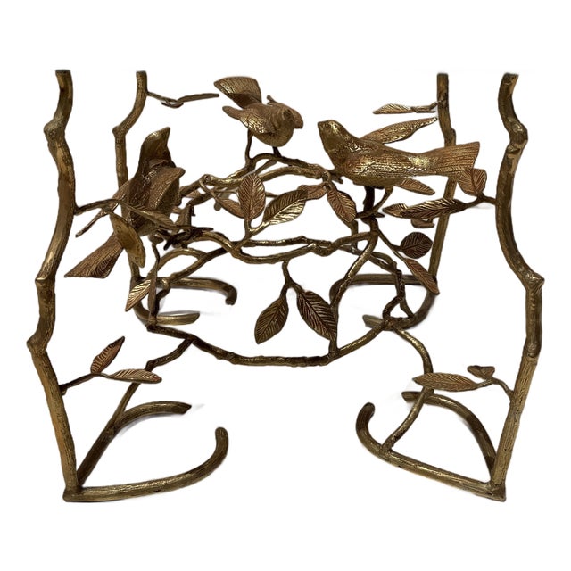 1970s Brass Coffee / Side Table With Birds and Branches For Sale