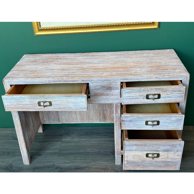 Beige Late 20th Pencil Reed Writing Desk of Four Drawers For Sale - Image 8 of 9