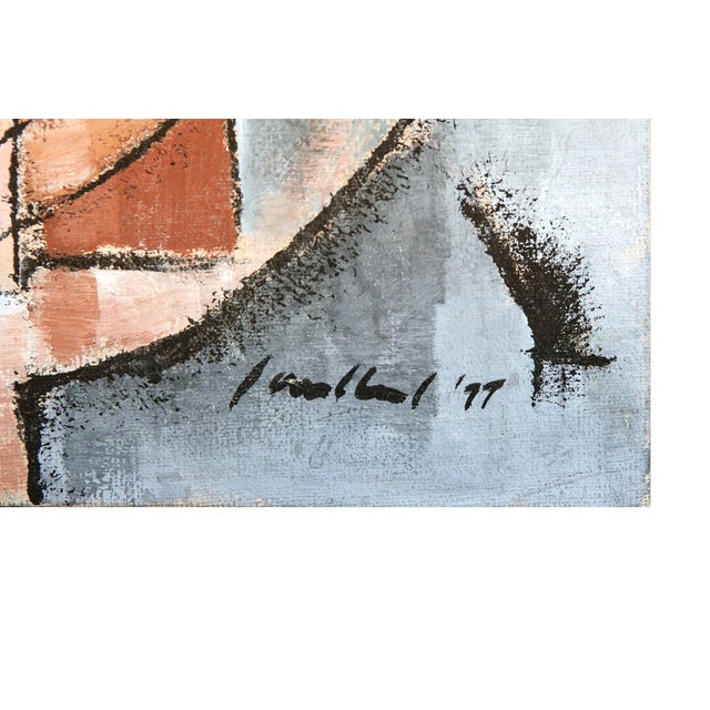 1970s Mid 20th Century Abstract Acrylic Painting on Canvas "Still Life With Table & Saxophone" For Sale - Image 5 of 9