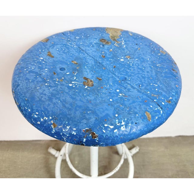 Blue Industrial Grey Workshop Stool, 1960s For Sale - Image 8 of 18