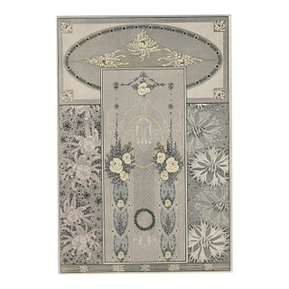 1910 Antique Art Nouveau Botanical Design Chromolithograph, Matted For Sale