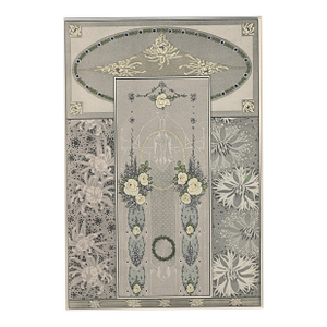 1910 Antique Art Nouveau Botanical Design Chromolithograph, Matted