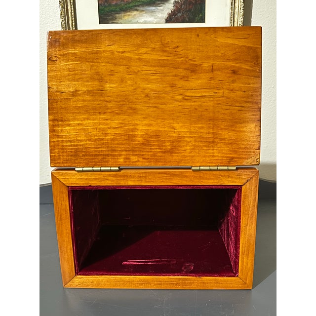 Vintage Mid 20th Century Handcrafted Pine Wood Storage Box With Velvet Lining For Sale - Image 9 of 9