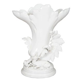 Antique Blanc De Chine White Porcelain Deer Elk Hunt Mantle Spill Vase For Sale