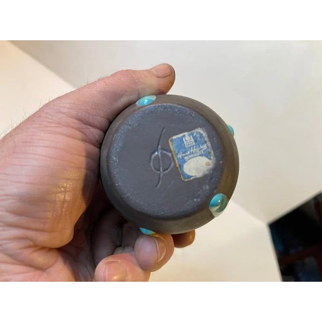 Ceramic Vase with Green Drip Glaze from Helge Østerberg, 1960s For Sale - Image 4 of 7