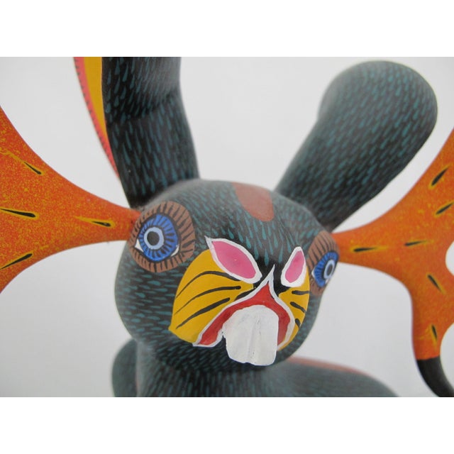 Alebrije Carved Wood Jackalope Rabbit Oaxaca Mexico Folk Art Figurine Sculpture For Sale - Image 4 of 17