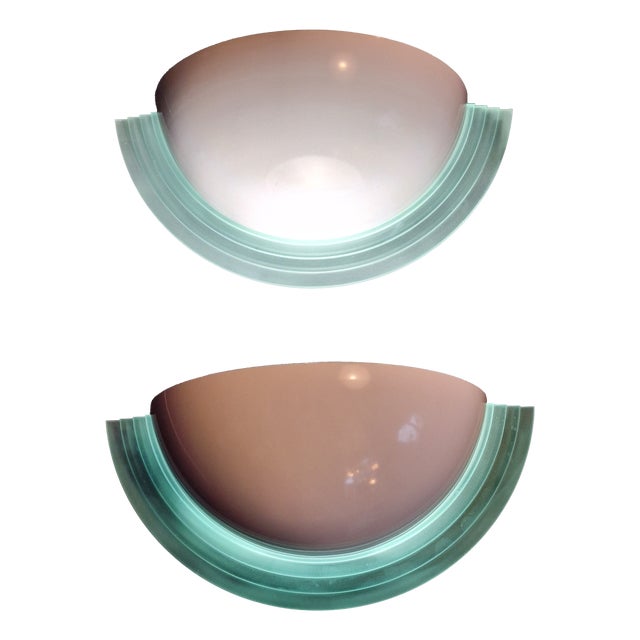 Vintage Glare-Free Wall Lamps with White Lacquered Metal Reflector and Tinted Acrylic Frame, 1990s, Set of 2 For Sale