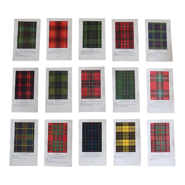 Vintage Mid 20th Century Scottish Tartan Lithographs - Set of 15 For Sale