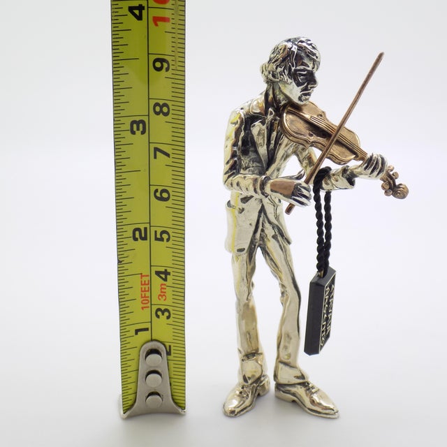 Vintage Italian Handmade Genuine Silver & Brass Violinist Sculpture Figurine by Etruria For Sale - Image 14 of 14