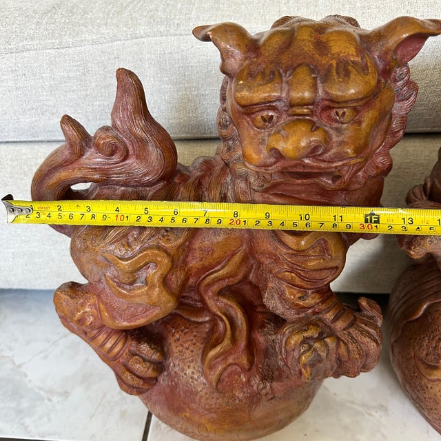 Pair Large 19" Terracotta Foo Dogs Chinese Guardian Lions Vintage Heavy For Sale - Image 15 of 17