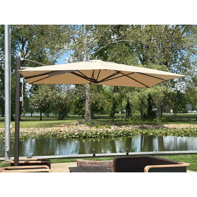Tuuci® Ocean Master Cantilever Umbrella – 10' Square Bronze | Marine-Grade Canvas | 600 Lb Freestanding Base For Sale - Image 12 of 18