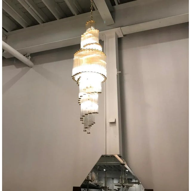 Mid-Century Modern Italian Mid-Century Modern Double Waterfall Spiral Glass Chandelier For Sale - Image 3 of 9