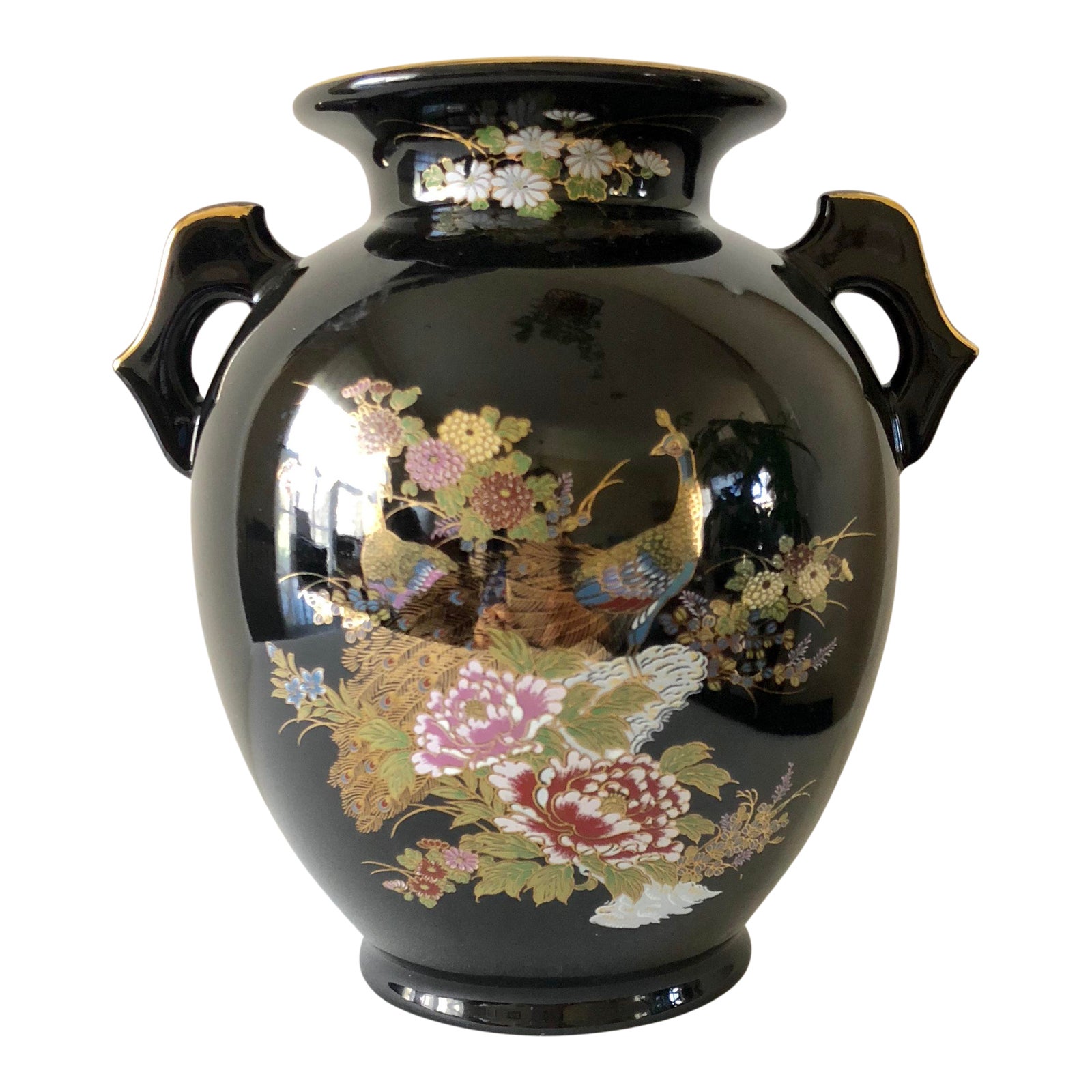 1980s Japanese Black Peacock Vase Chairish