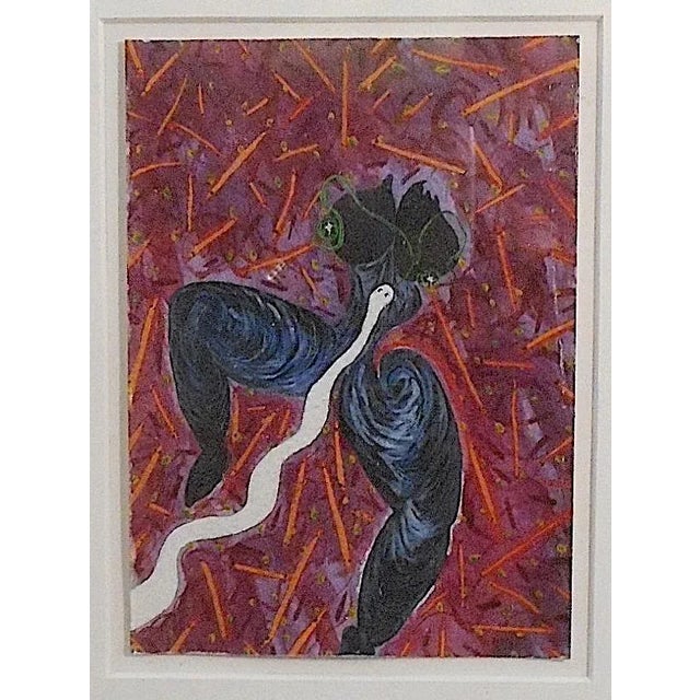 Original Vintage Gouache - Abstract Female Nude & Snake - Susan Nuxoll For Sale - Image 4 of 5