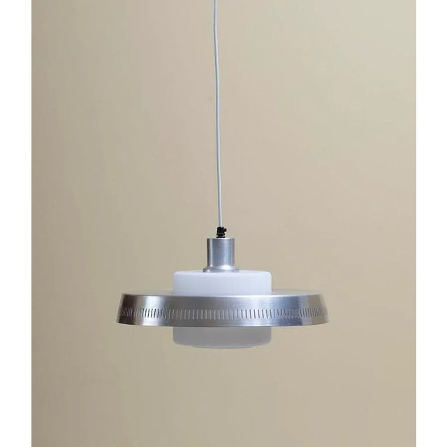 Mid-Century Modern Aluminium and Glass Hanging Lamp For Sale - Image 3 of 4