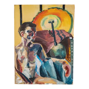 Mid-Century Modern Abstract Still Life Painting of Nude Female Figure
