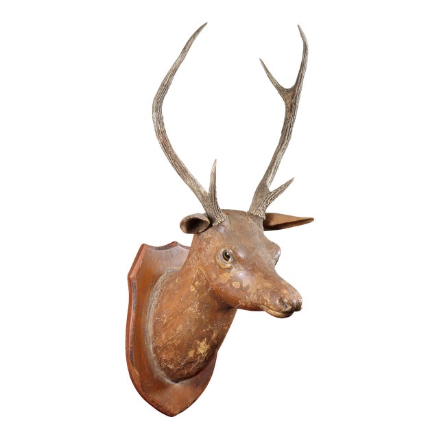 European Carved Wood Deer Wall Mount Chairish