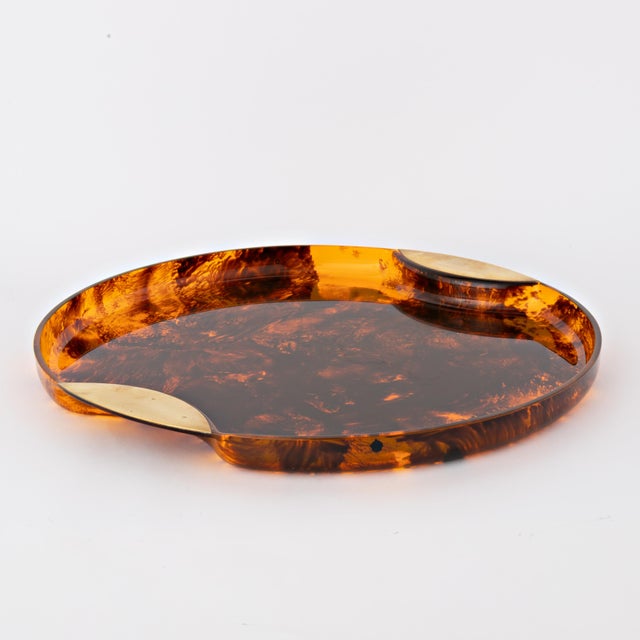 Mid Century Guzzini Faux Tortoiseshell Tray Acrylic and Brass, 1970s For Sale - Image 9 of 12